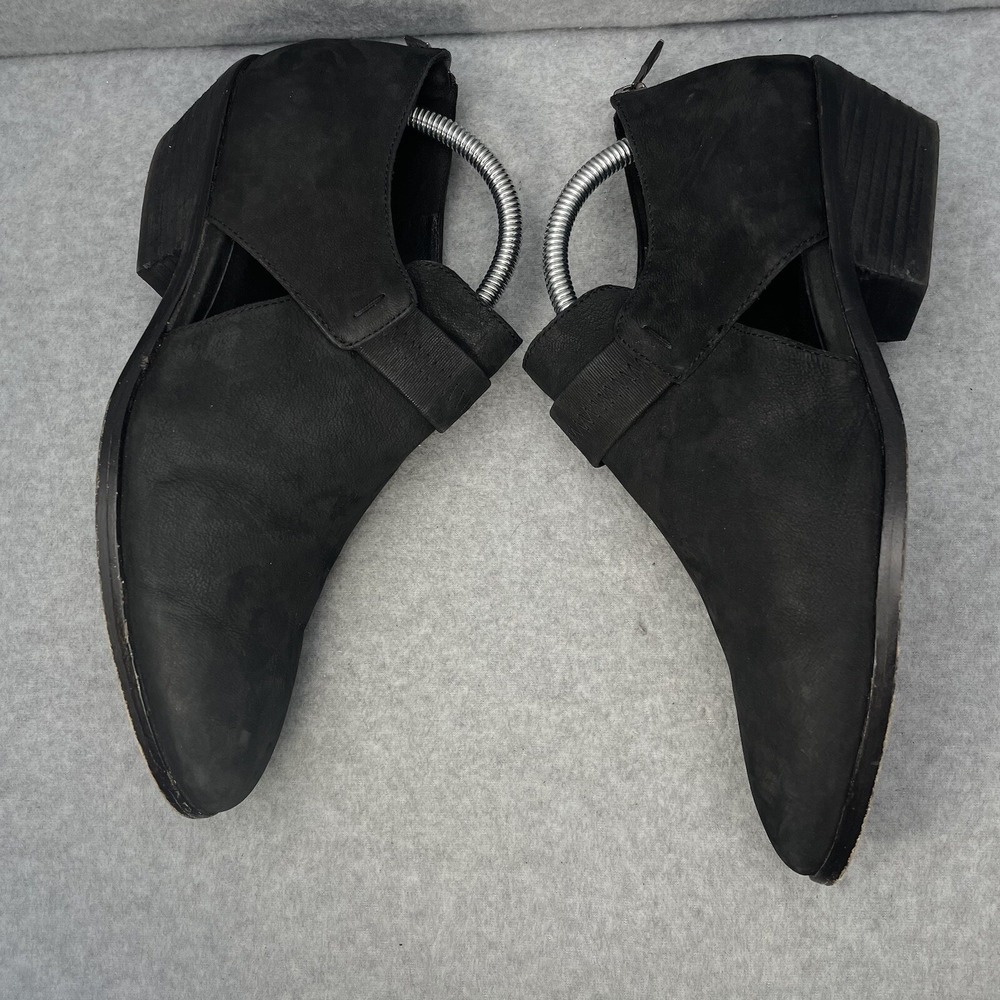 Eileen Fisher Ives Women's 10 Black Nubuck Leather Moto Wedge Heel Ankle Boots - Picture 4 of 10